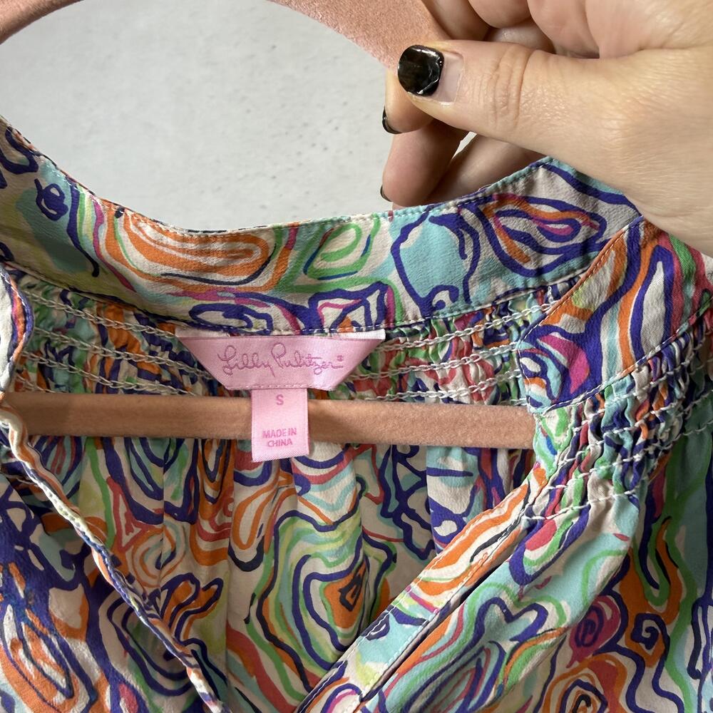Lilly Pulitzer Blouse Womens Small Multicolor Silk V Neck Long Sleeve Tunic Top - Picture 2 of 10
